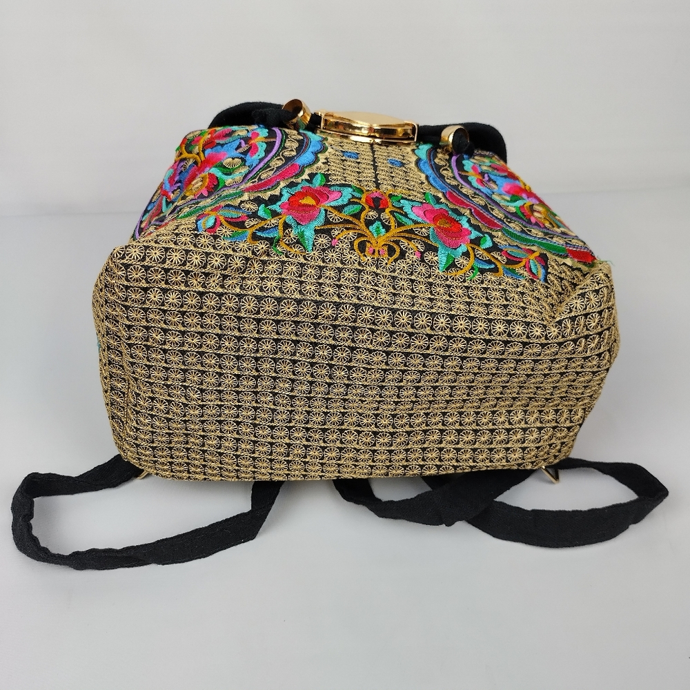 Embroidered mexican floral multicolor handmade‎ bagpack 100% mexican art new - Picture 8 of 11